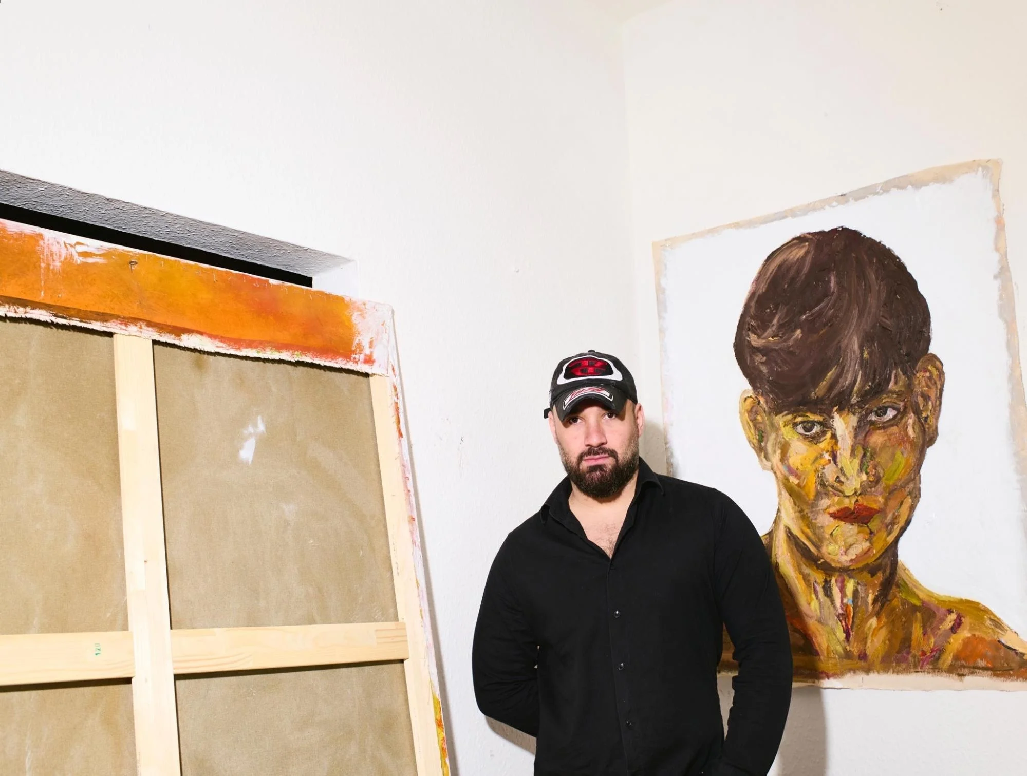Contemporary fine art studio setup with materials and canvas supports at the Royal College of Art London.
