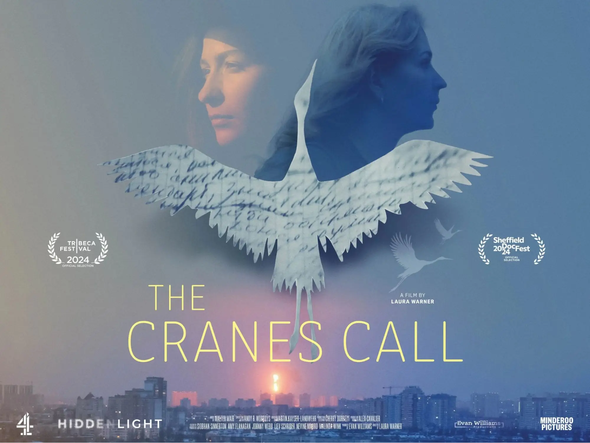 Official campaign key art illustration layout for the film The Cranes Call.