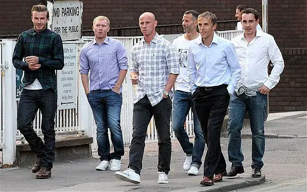 David Beckham and teammates visiting Manchester.